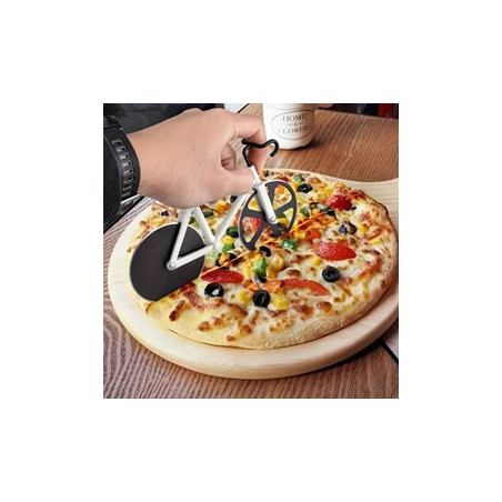 Krájač na pizzu, so stojanom, v tvare bicykla, biela