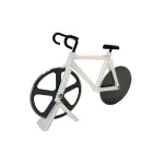 Krájač na pizzu, so stojanom, v tvare bicykla, biela